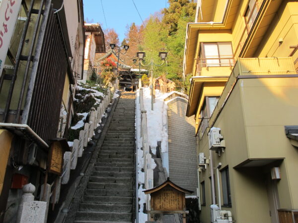 The stairs leading to a shrine in Shibu Onsen
